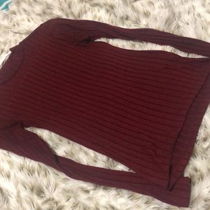 Burgundy tight fitting mock neck long sleeve